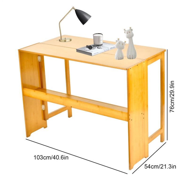 40.5″ Foldable Desk with Bookshelf Bamboo Wood Workstation for Office/Home
