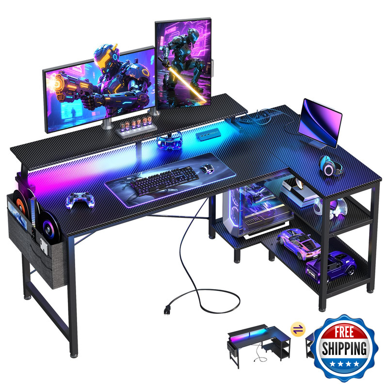 Odk 48 Inch Gaming Desk Usb Charging Ports And Led Lights Reversible L Shaped