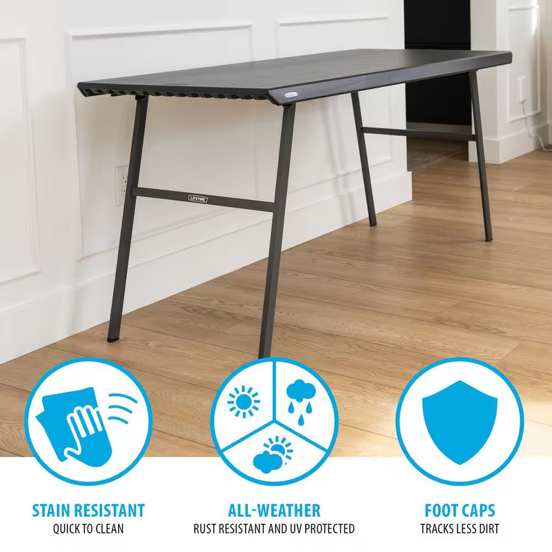 60 In. L Rectangle Black Resin Top Work from Home Desk Folding Table gallery