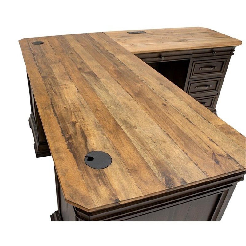 Bowery Hill Executive L-Desk & Return With Solid Wood Plank Top Brown gallery