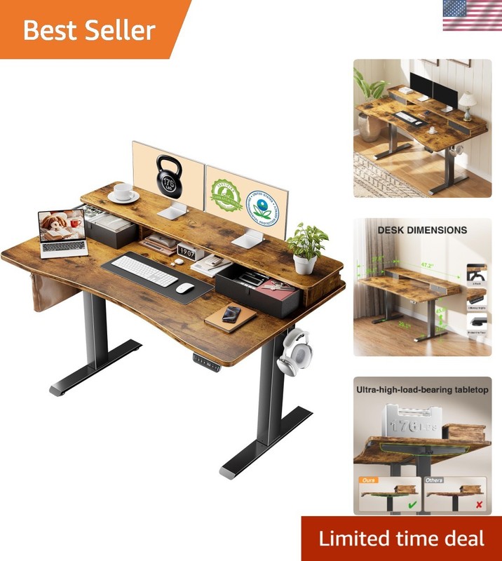 47.2″×27.6″ Standing Desk with Storage Drawers, Adjustable Height Computer Ta…