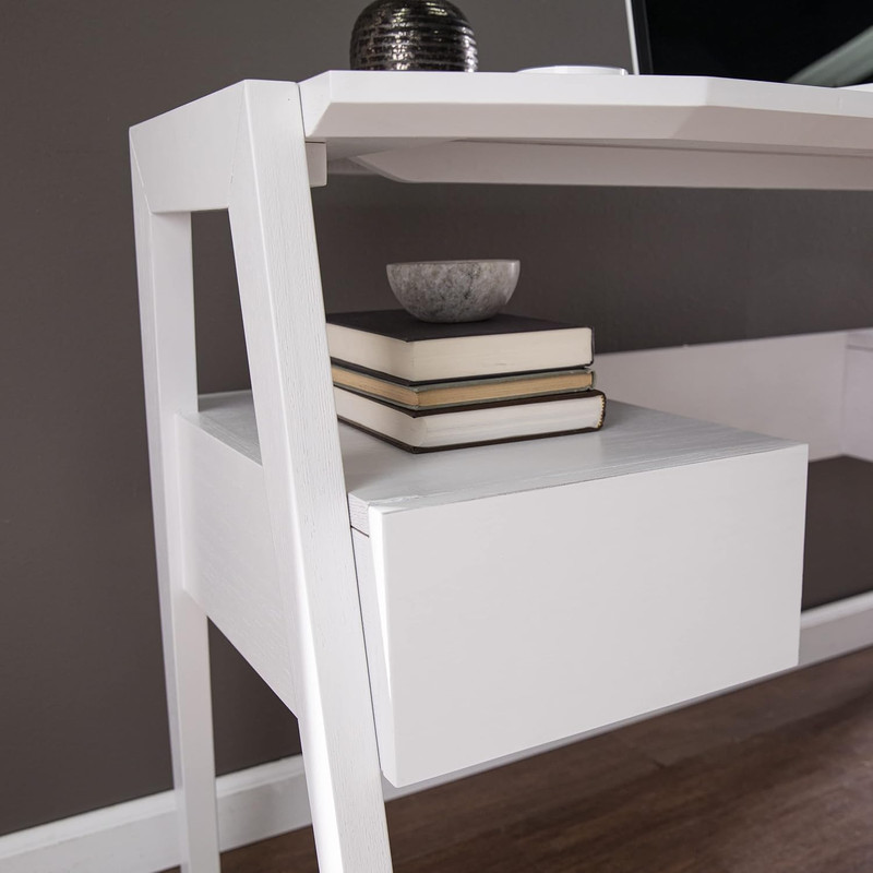 Clyden Midcentury Modern White Writing Desk with Storage Solutions gallery