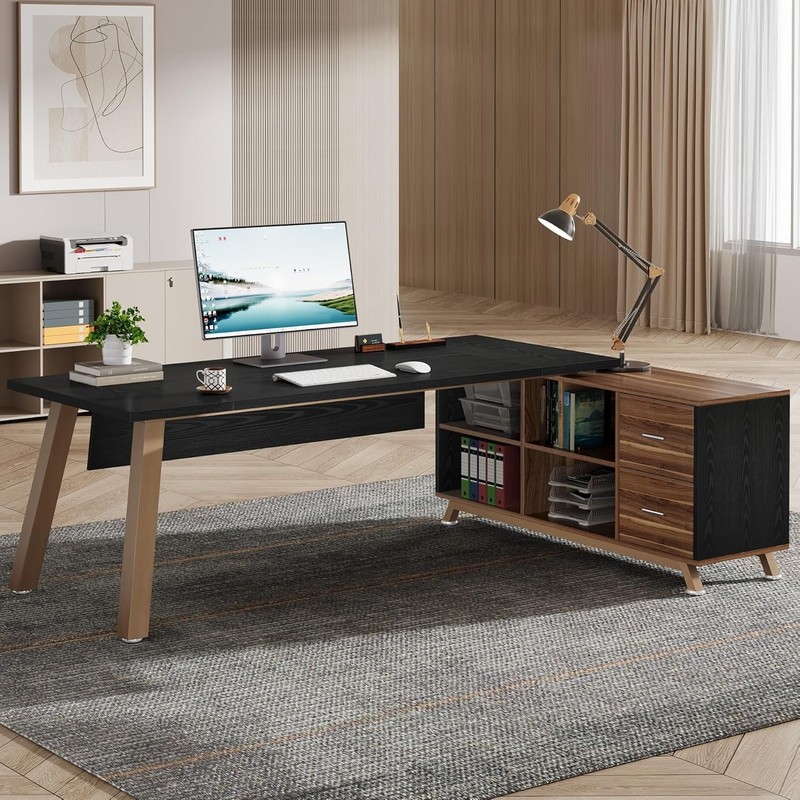 78.7-Inch L-Shaped Executive Desk Large Modern Office Computer Desk with Cabinet gallery