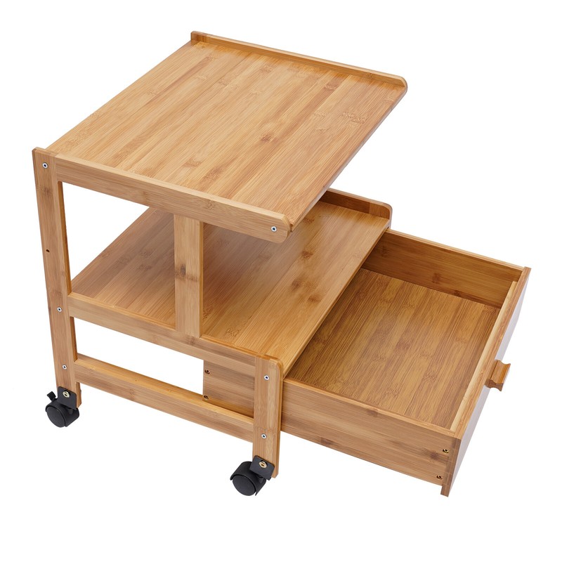 Portable Bamboo Printer Stand Wood Rolling Printer Cart With Storage Rack gallery