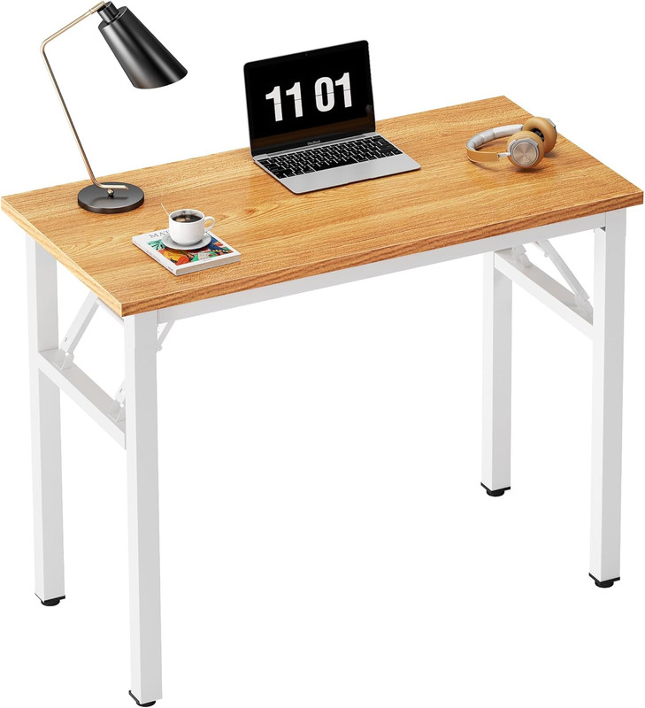 Compact Folding Computer Desk – 31.5″ Teak White for Small Spaces