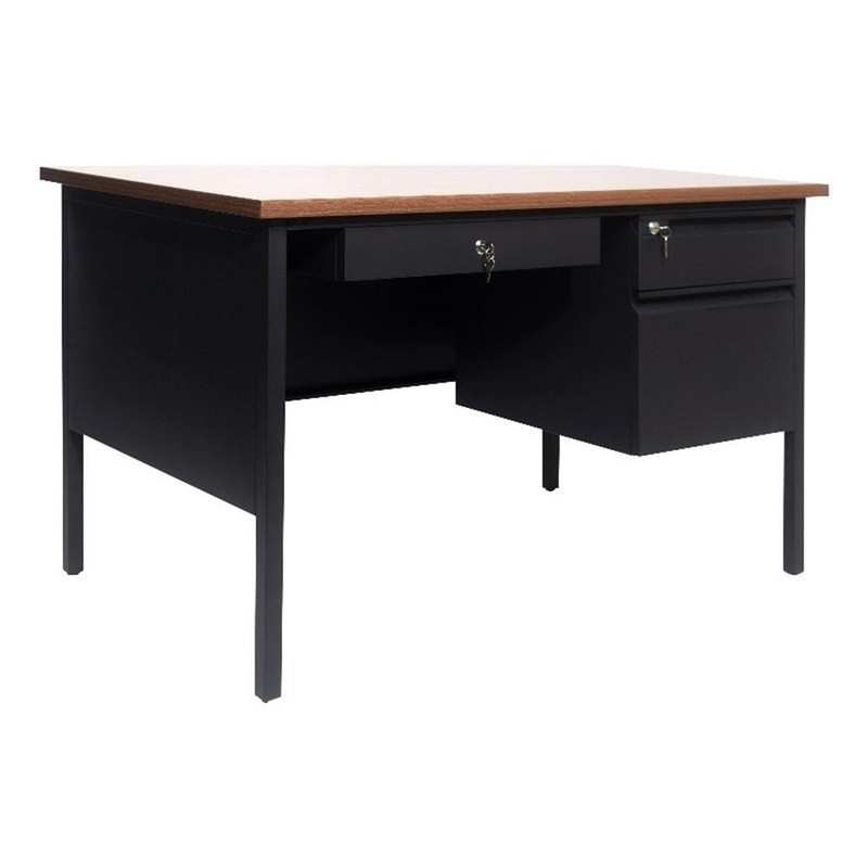 Commercial Right Side Single Pedestal Desk-3 Locking Drawers in Walnut-30×48