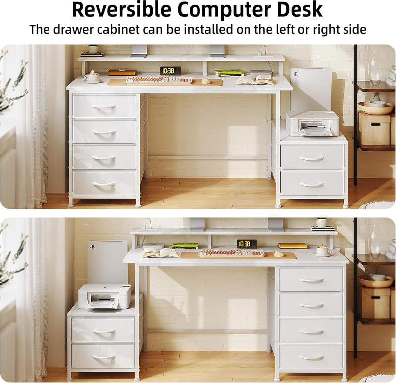 52 Inch Office Desk with 6 Drawers and Printer Space for Storage, Reversible Com gallery