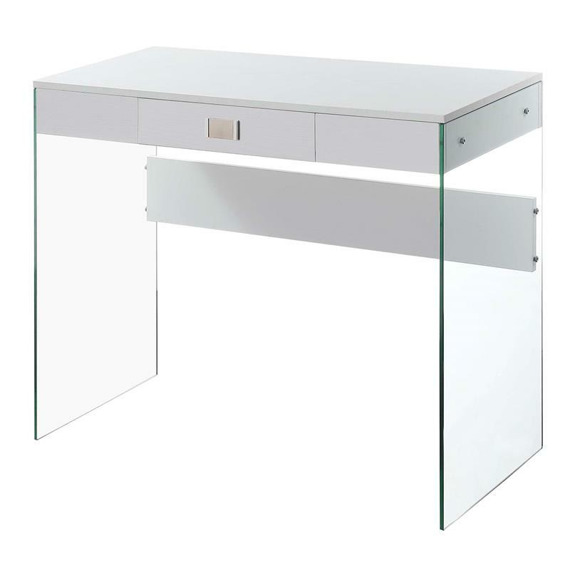 Convenience Concepts SoHo Clear Glass 36″ Desk and White Wood Finish