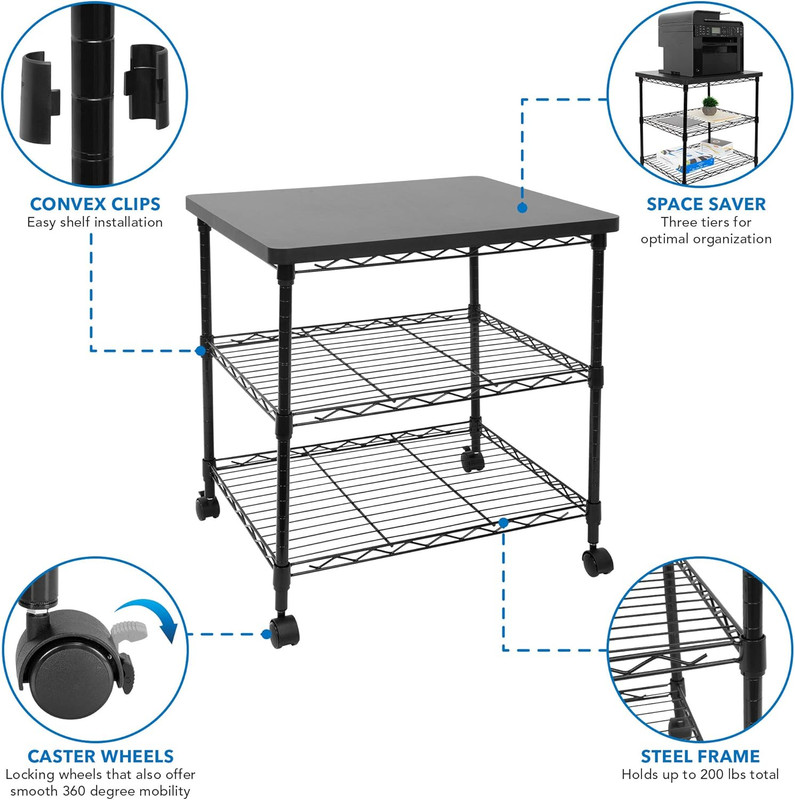Mount-It! Printer Stand with Wheels | 3-Tier Large Printer Cart with Storage She gallery