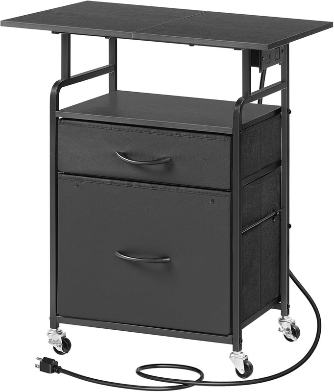 Printer Stand, Printer Table with Drawers, Mobile Filing Cabinet with Charging S