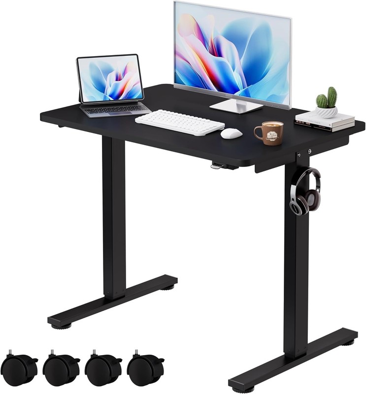 Height Adjustable Small Electric Standing Desk with Wheels - 36x24 Inches Black