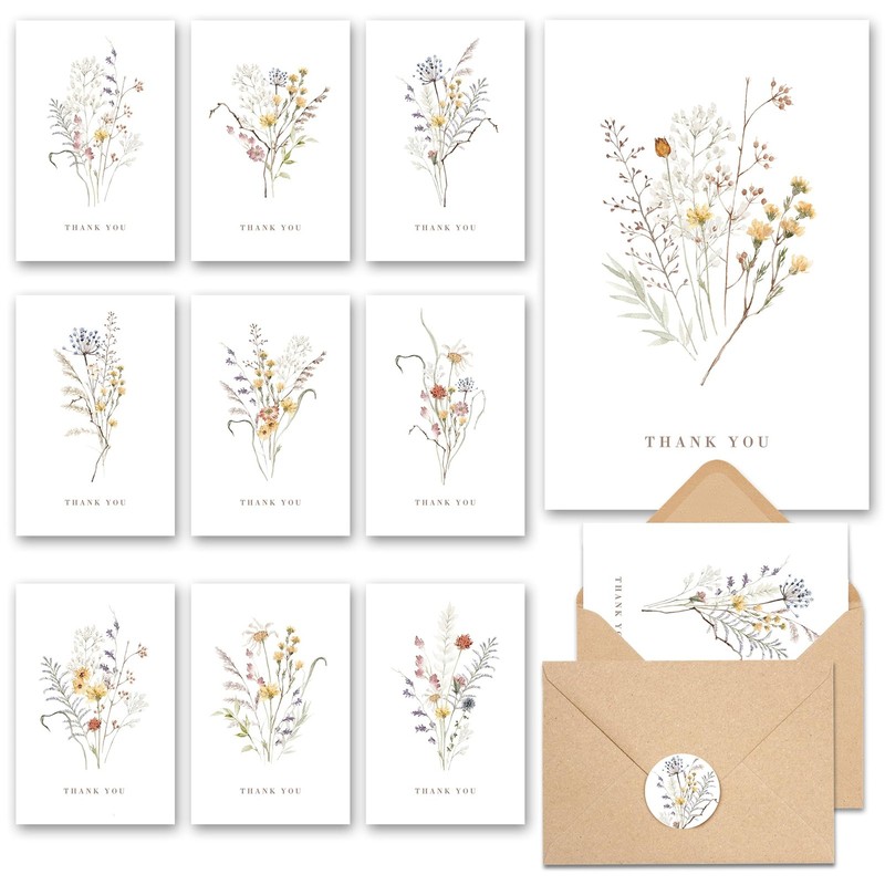 AUDREE Wildflower Thank You Cards w/ Envelopes - 20 Pack 4"x6" Floral gallery