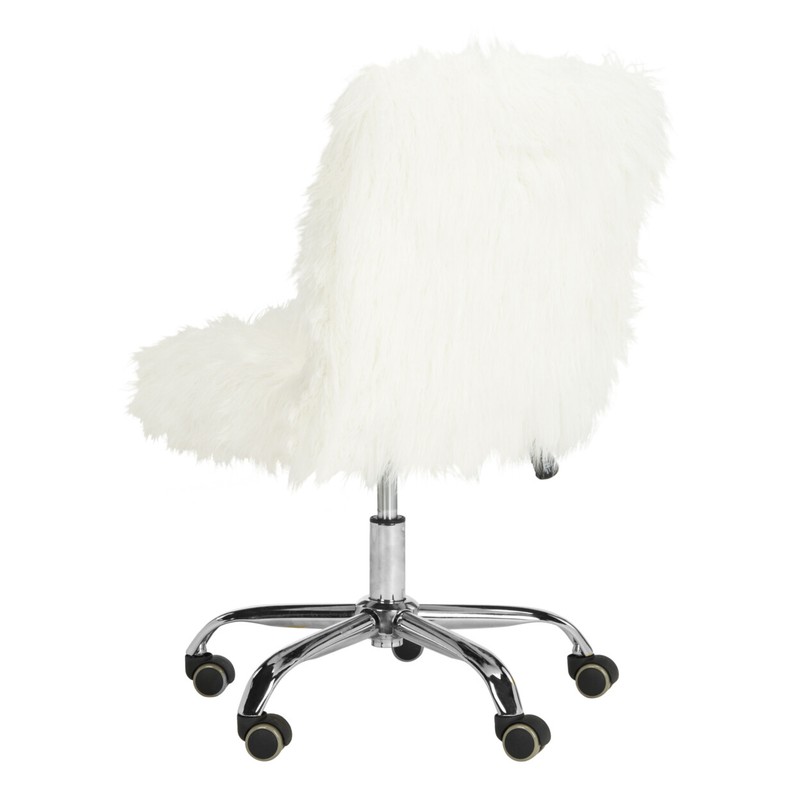 SAFAVIEH Whitney Faux Sheepskin Chrome Leg Swivel Office Chair | White /Chrome | gallery