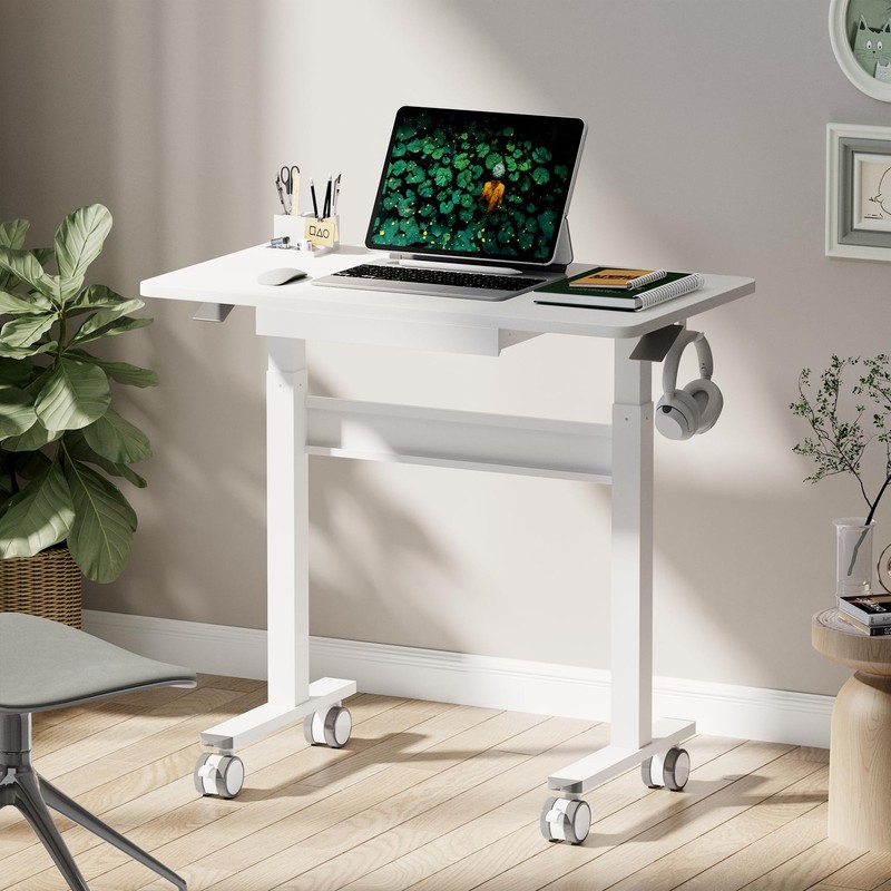 Computer Table Pneumatic Height Adjustable 88x50cm, Laptop Table with Castors and…