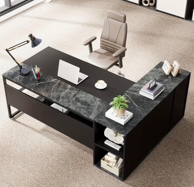 71" L-Shaped Executive Desk,Large Office Desk With Lateral Cabinet & Open Shelve gallery