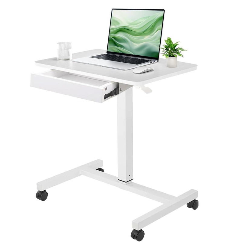 CLATINA Mobile Standing Desk, Height-Adjustable with Drawer and Lockable Wheels