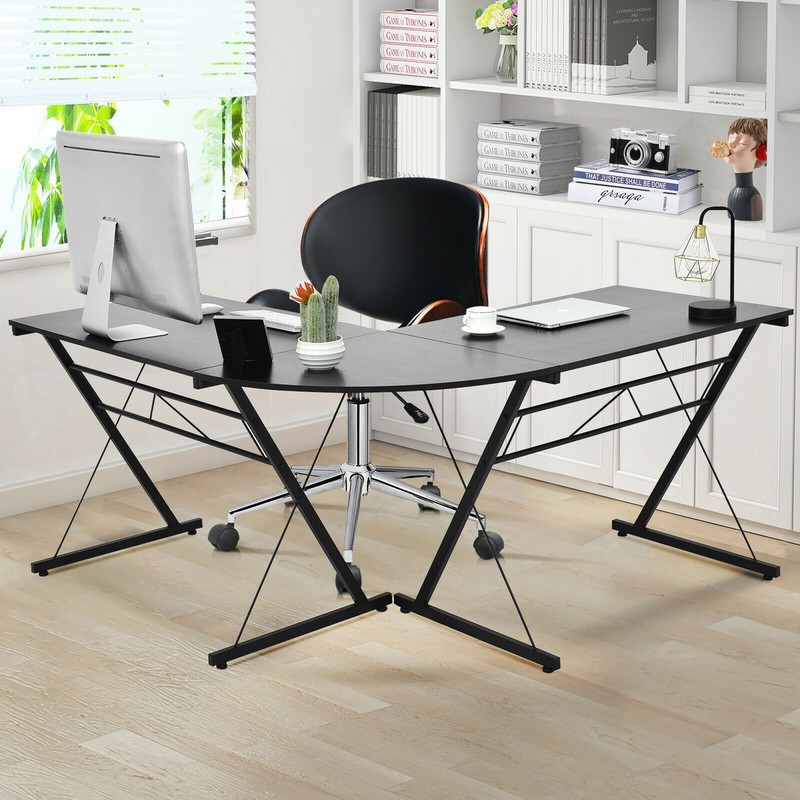 59" L-Shaped Corner Desk Home Office Computer Table Study Workstation Black gallery