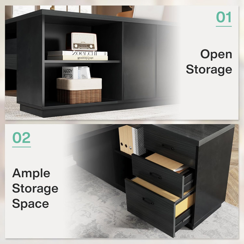Modern L-Shaped Executive Desk with Storage, Grey & Black Home Office Furniture gallery