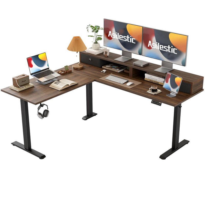 63 x 55 INCH L Shaped Electric Standing Desk with 2 Drawers, Ergonomic Adjust…