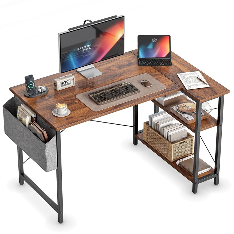 CubiCubi L Shaped Desk, 40″ Computer Desk with Reversible Storage Shelves Home O