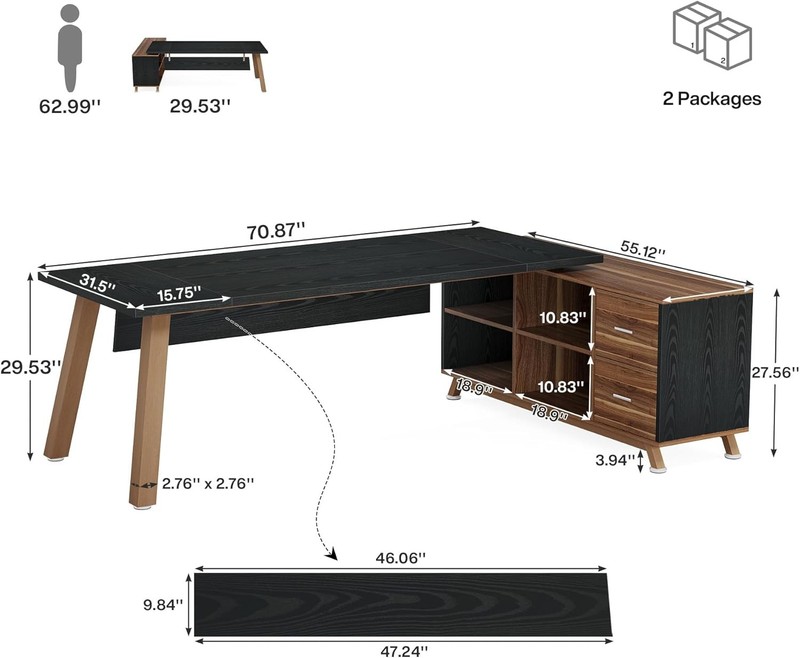 78.7-Inch L-Shaped Executive Desk Large Modern Office Computer Desk with Cabinet gallery