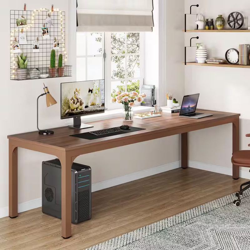 Moronia 78.7In. Rectangle Matte Brown Wooden Extra Long Computer Desk 2 Person D gallery