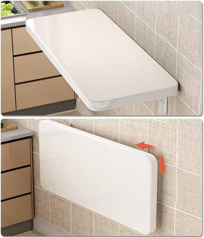 Wall Mounted Folding Table,White Floating Desk for Small Spaces,Stainless Steel gallery