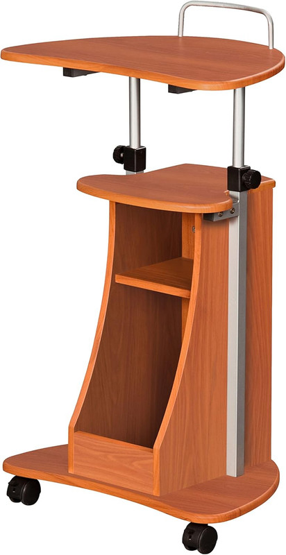 Adjustable Height Laptop Cart with Storage. Color: Woodgrain gallery