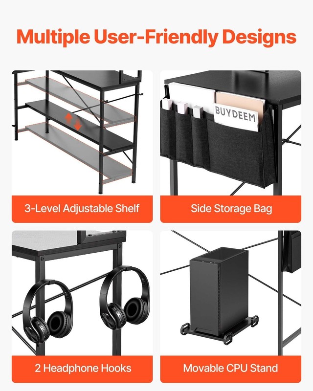 Reversible L-Desk 67": Monitor Stand, Adjustable Shelves, CPU Stand for Gaming gallery