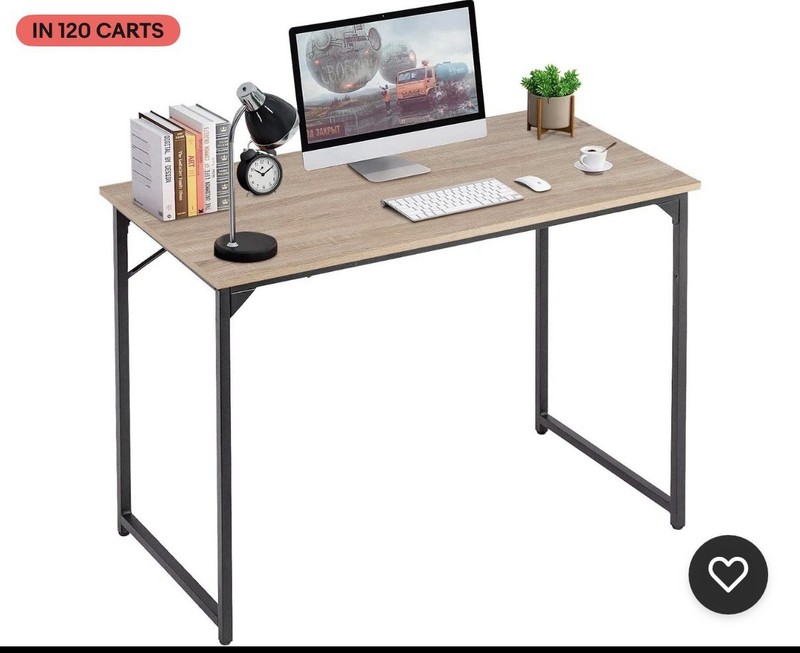 | 39 Inch Computer Desk | Nature | Office Desk with Metal Frame, Adjustable F...