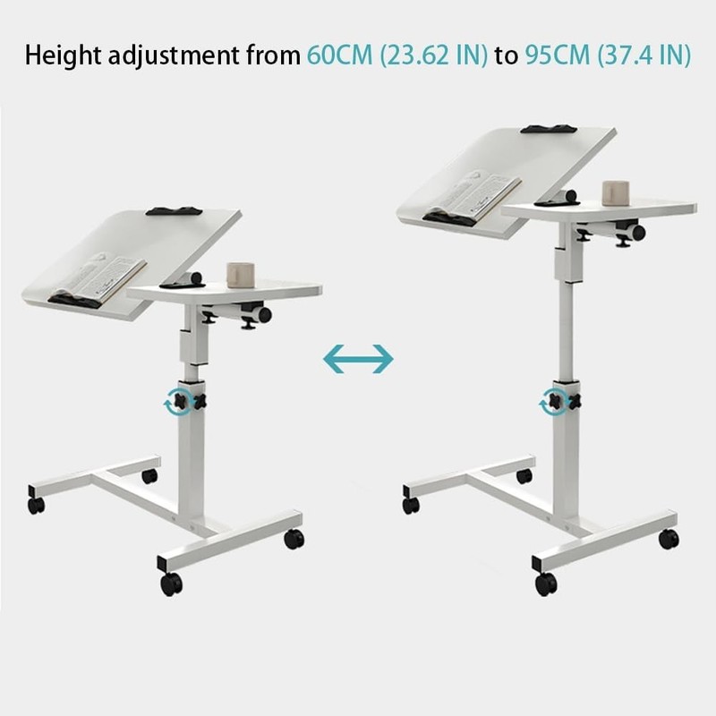 Movable Tilt Overbed Bedside Computer Table with Wheel Adjustable Height Rolling gallery