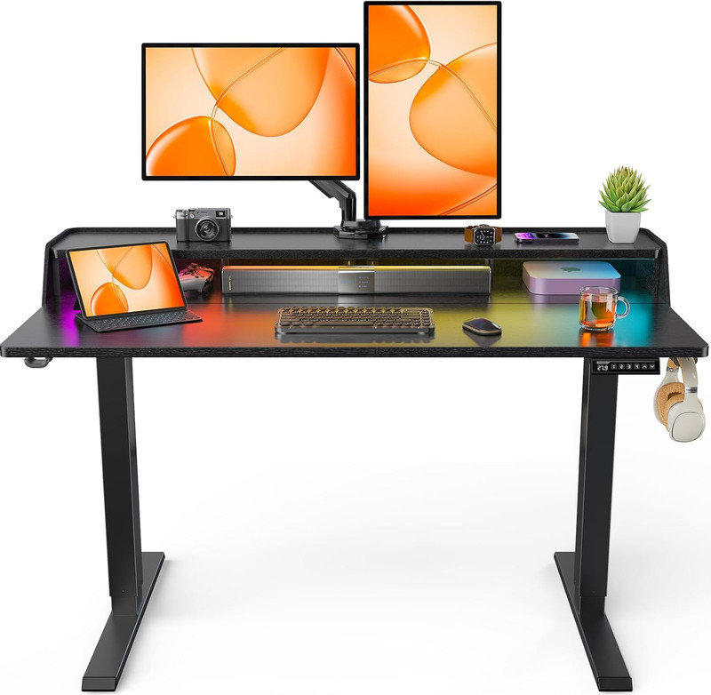Standing Desk with LED Strip, 48″ X24″ Electric Height Adjustable RGB Gaming Des