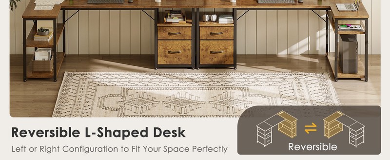 63 inch L Shaped Computer Desk with Drawers, Reversible Computer Desk with gallery