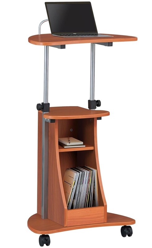New Techni Mobili Woodgrain Sit to Stand Adjustable Laptop Cart Storage Rolling
