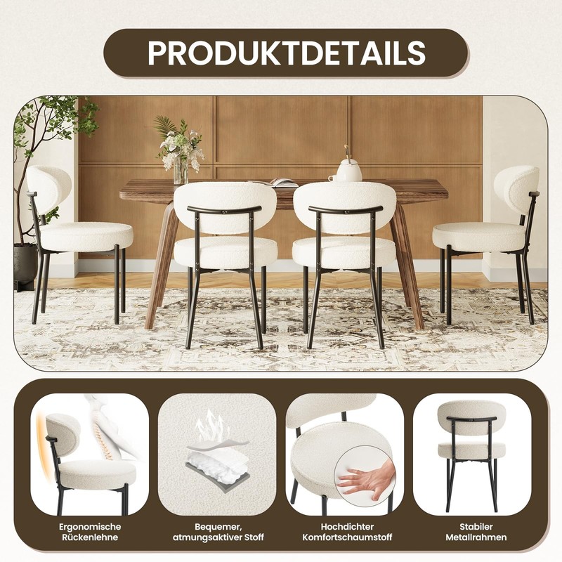 Dining Chairs Set of 4 with 10cm Seat Cushions - Modern Upholstered Chairs in Cus... gallery