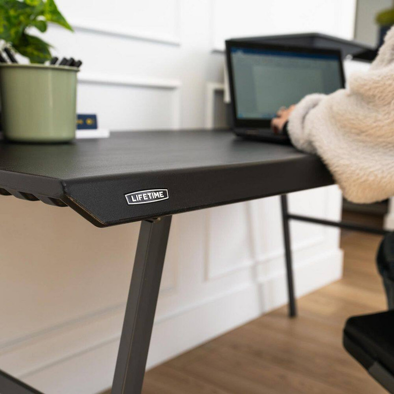 60 In. L Rectangle Black Resin Top Work from Home Desk Folding Table gallery