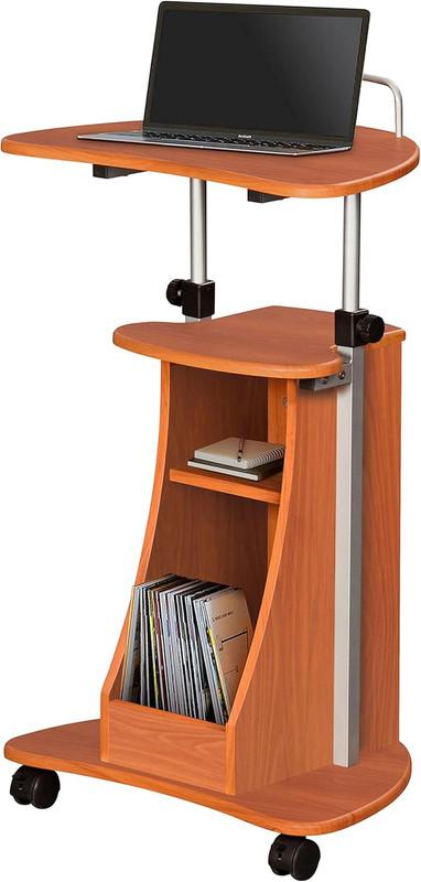 Adjustable Height Laptop Cart with Storage. Color: Woodgrain gallery