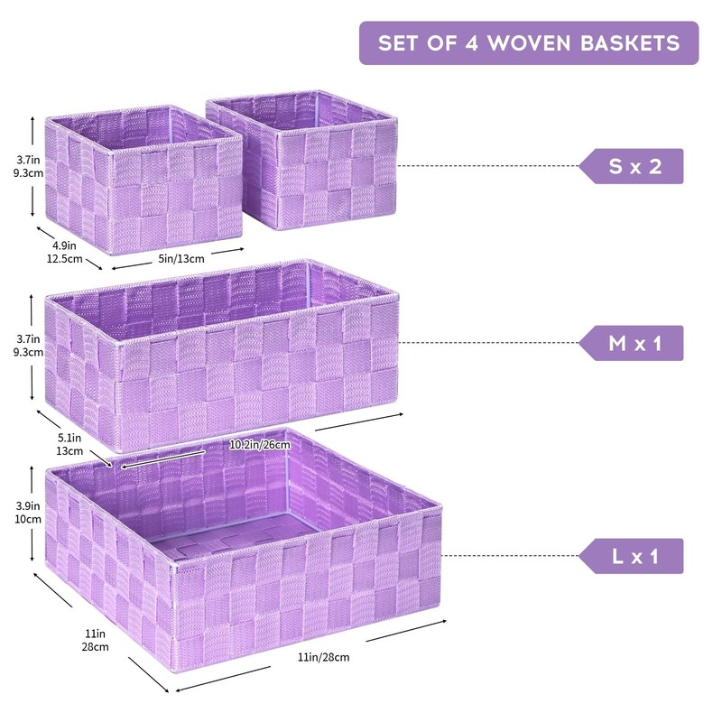 Posprica Woven Storage Baskets for Organizing, Small Black Cube Bin, Set of 4 gallery