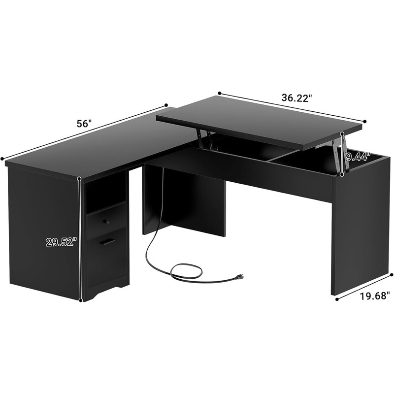 56" L-Shaped Large Office Desk with Lift Top ＆ Drawer ＆ Outlets,Ergonomic Design gallery