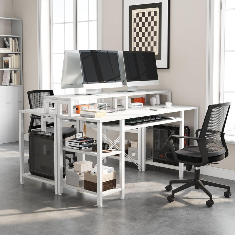 48 Inch Computer Desk, Home Office White with Keyboard Tray, Gaming with Full Mo gallery