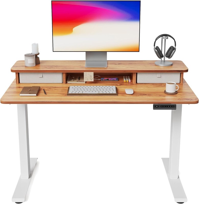 Height Adjustable Electric Standing Desk with Storage, Rustic 40″x24