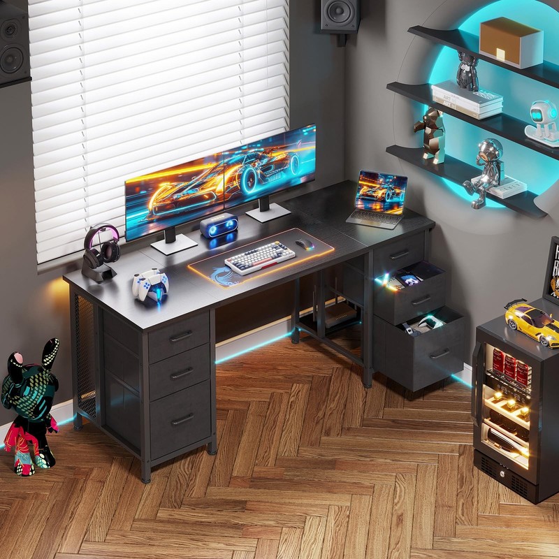Desk with 6 Drawers, 160x52 cm Computer Table, PC Table with Storage Fl... gallery