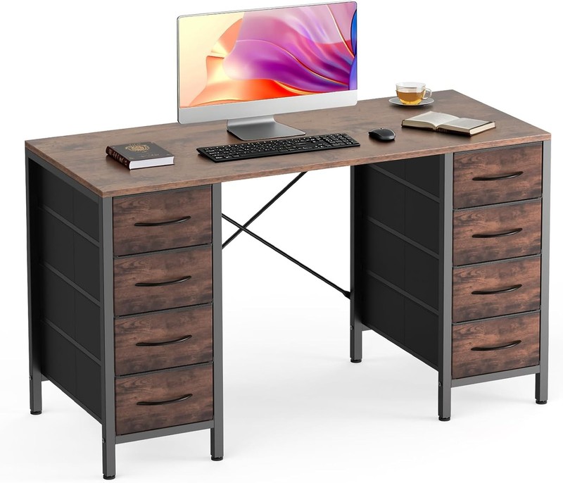47″ Computer Desk with 8 Drawers Home Office Gaming Desks with Storage Shelves