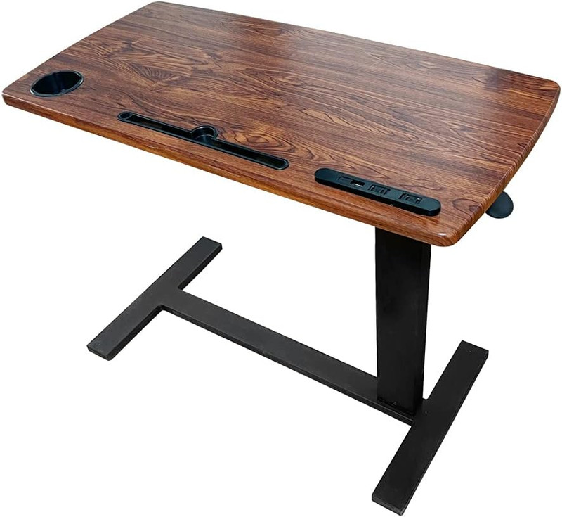Adjustable Over Bed Table with Wheels, USB Ports & Laptop Slot - 32x16 Inches