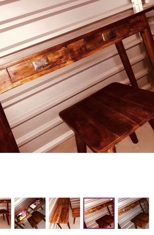 Space Saving Desk Consele Table Drawers Stool Office Work Home Brown Wood Cherry gallery