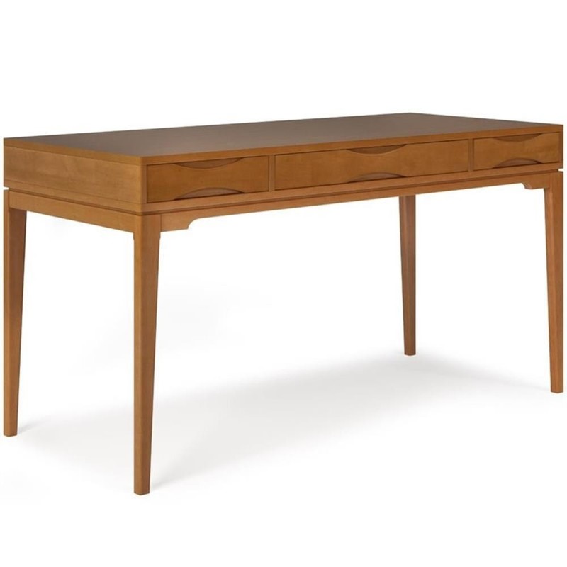 Simpli Home Harper Solid Wood Mid-Century Modern 60″ Desk in Light Golden Brown