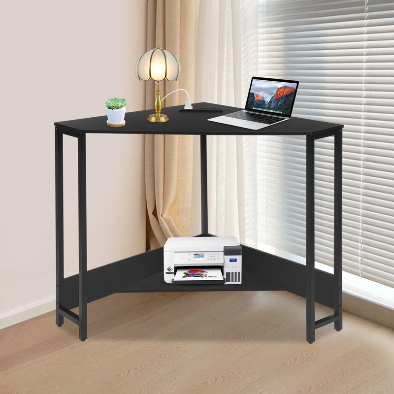 Triangular Corner Desk 90° With USB & Power Outlets Black 68 × 68 × 75 cm
