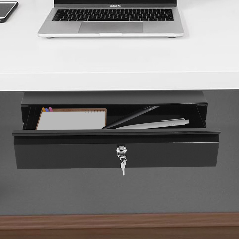 Slide Out Cabinet Drawer Pull Out Under Desk Drawer For Office With Lock Black