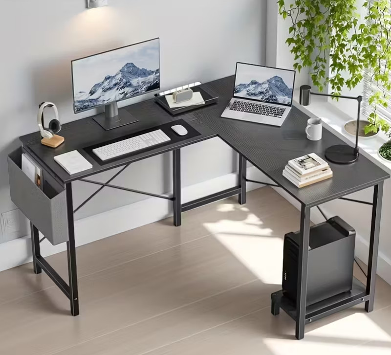 L-Shaped Computer Desk, PC Computer Desk with Storage Pocket for Home