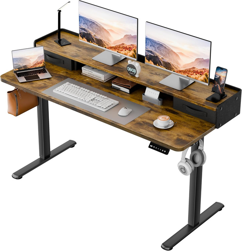 Electric Standing Desk with 2 Drawers, Adjustable Height Computer Desk with Moni